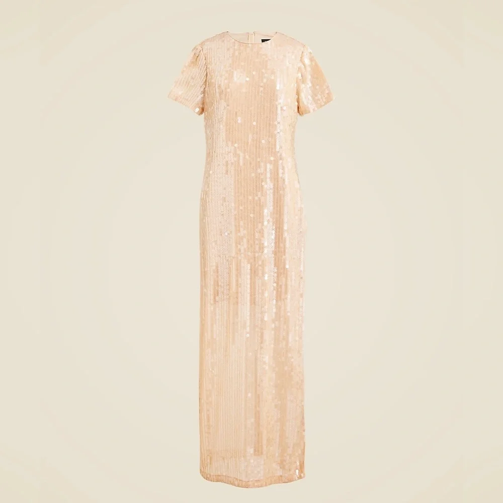 J. Crew Sequin short-sleeve slip dress in gold cream size 16